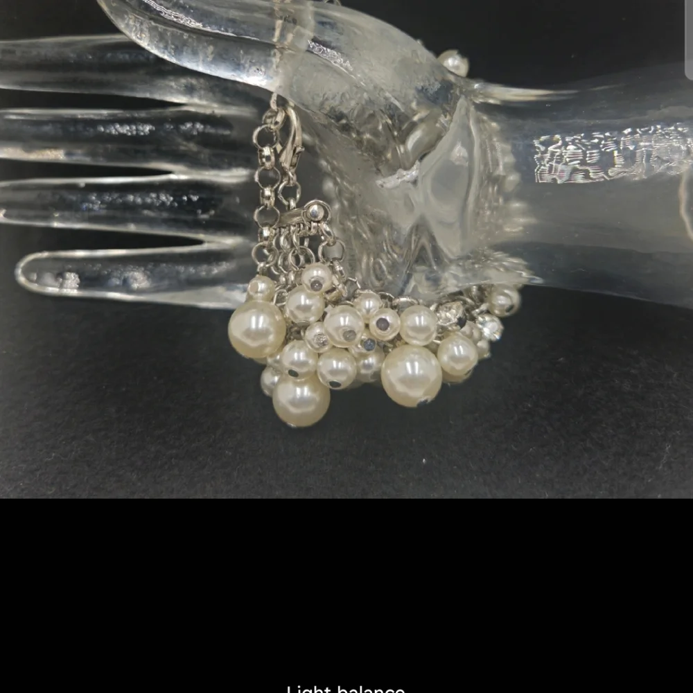 Vintage Aura Faux Cluster Pearl Rhinestone Silver Tone Link Bracelet - Picture 5 of 16